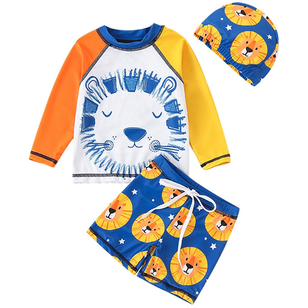 Gogokids Boys Swimsuit Kids Long Sleeves Swimwear - Two Pieces Child Beachwear Bathsuit Sunsuit Swim Set Bathing Suit Sun Protection, 1-5 Years Orange