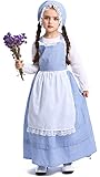 Momo Girls Pioneer Colonial Prairie Dress Pilgrim Costume with Bonnet Apron