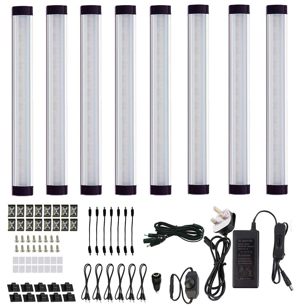 AIBOO Under Cabinet Lights Kit LED Rigid Bar with Dial Dimmer Switch for Kitchen Cupboard Closet Lighting (2700K Warm White, 8 Panels)