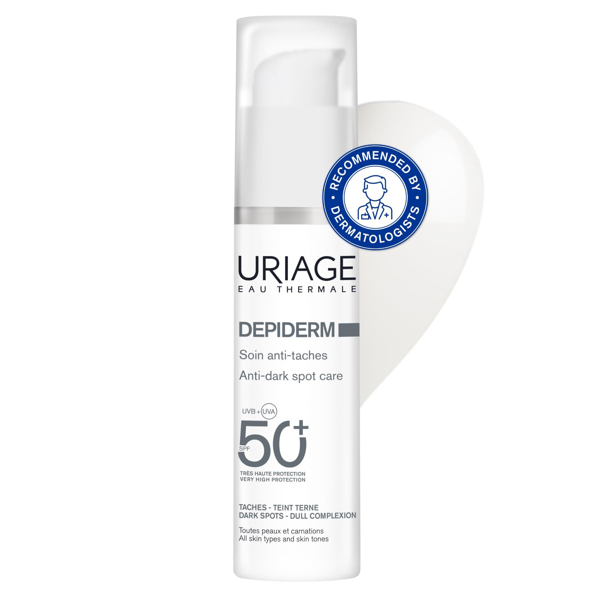 Uriage Dépiderm Anti-Dark Spot Daytime Care SPF50+ 30ml - Correction & Prevention of Dark Spots - Brightens Dull Complexion - Mela Technology, Vitamin C & UV filters - All Skin Types