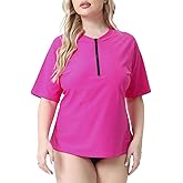 Halcurt Women's Plus Size Rash Guard Short Sleeve Swim Shirts Loose Fit UPF50+ Sun Protection Swimsuit Top Only