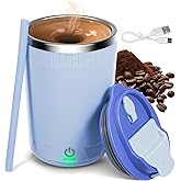 Self Stirring Coffee Mug: 13oz Magnetic Self Stirring Mug with Lid - Rechargeable Stainless Steel Electric Mixing Cup with Silicone Straw for Milk/Cocoa/Office/Kitchen/Travel Perfect Gifts (Purple)