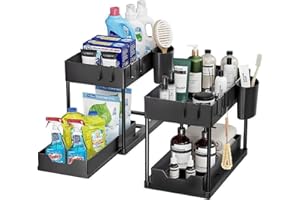 Under Sink Organizer, 2 Tier Bathroom Cabinet Organizer with Slide-Out Drawers, Multi-Purpose Under Sink Organizers and Stora