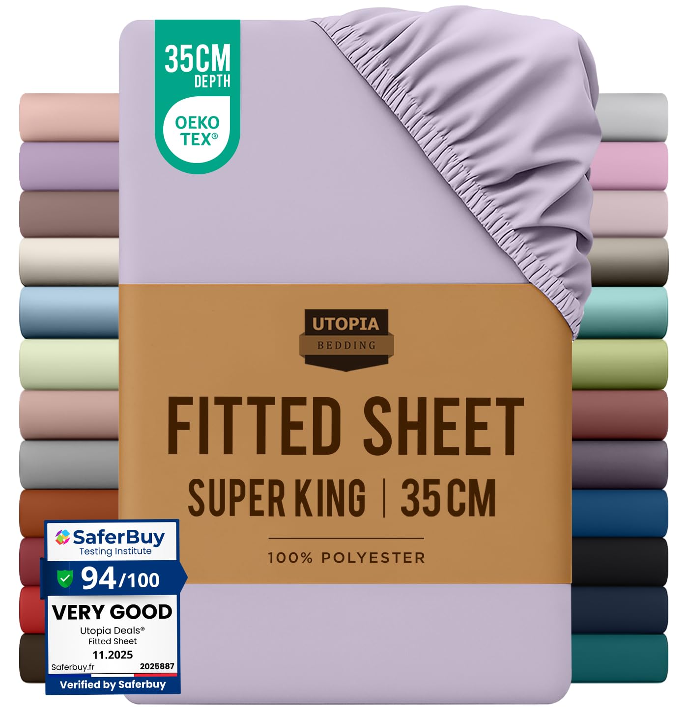 Utopia Bedding Fitted Sheet Super King, Lavender - Deep Pocket 14 inch (35 cm) - Easy Care - OEKO-TEX Certified - Soft Brushed Microfibre Fabric - Shrinkage and Fade Resistant - Bottom Sheet