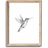 uniro Vintage Wall Art Prints Farmhouse Decor Hummingbird Sketch Canvas Oil Painting Black and White Bird Neutral Vintage Artwork Pictures for Bedroom Living Room Decor (8