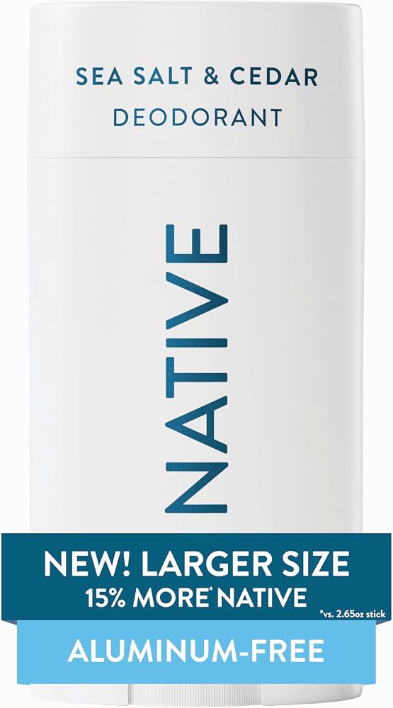 Native Aluminum Free Deodorant, Sea Salt & Cedar, Large Size Stick, 72 Hour Odor Control, for Women & Men, Contains Naturally