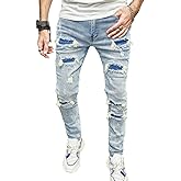 SRETOUU Men's Slim Fit Stretch Jeans Ripped Skinny Jeans for Men, Distressed Straight Leg Streetwear Comfort Male Pants