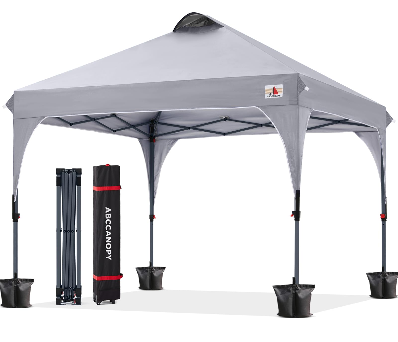 ABCCANOPY 3x3M Pop Up Gazebo Commercial Gazebo With Upgrade Roller Bag, 4 Weight Bags, Stakes and Ropes(Grey)