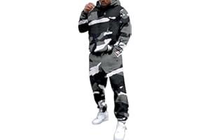 Mens Camo Jogging Sweatsuit Hoodie Set Warm Fleece Tracksuit 2 Piece Sweatpants Workout Gym Casual Wear