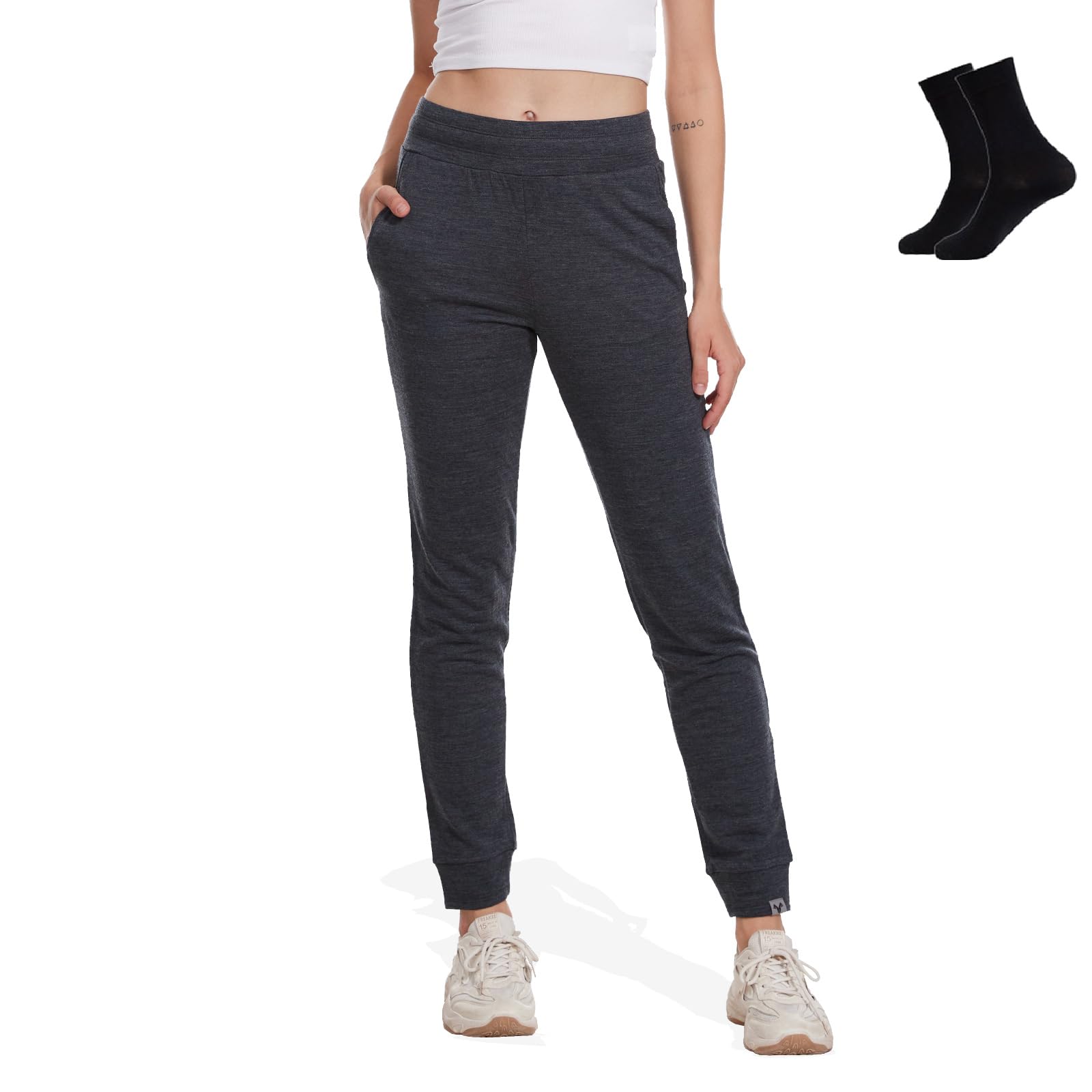Photo 1 of MERINNOVATION Women's Merino Wool Jogger Pant Thermal Sweatpant for Running Breathable Wicking Anti-Odor Charcoal Marle 280 L