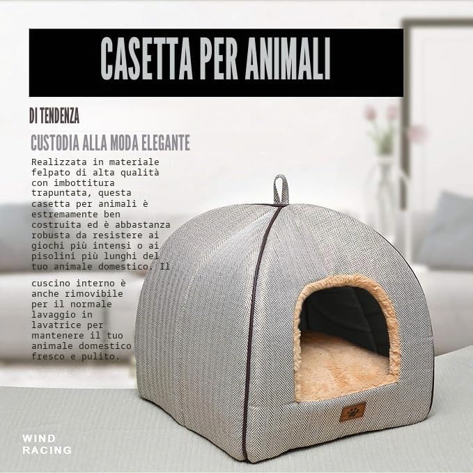 Cuccia da interni per gatti, lettino a cupola stile tenda, con cuscino imbottito rimovibile e lavabile, autoriscaldante