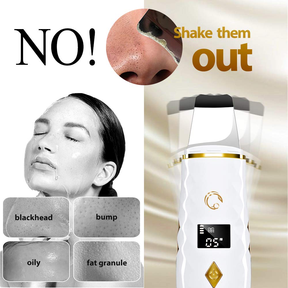 [2020 Upgrade]Skin Scrubber Face Spatula, LCD Blackhead Remover Pore Cleaner, Facial Lifting Tool with USB Charger, Multi-function Comedones Extractor for Facial Deep Cleansing-Gold: Beauty