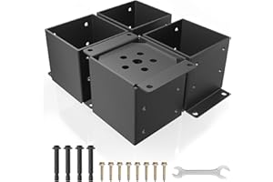 QZER 6x6 Post Base 4 Pcs, Heavy Duty Anchor With Anti-Corrosive Partition, Inner Size 5.6"x5.6", 13 Gauge Thick Solid Steel, Rust-Proof Powder-Coated Wood Fence Brackets for Support Deck, Pergola