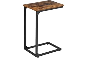 AMHANCIBLE C Shaped End Table, Slide Under Couch Table for Sofa, TV Tray Snack Table, Small Side Table for Small Space, Living Room, Brown HET02CBR1