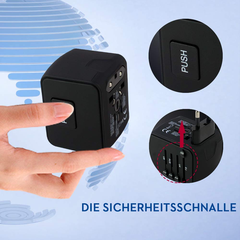 Adaptateur de Voyage Universel, NIERBO Voyage International Chargeur Convertisseur 3 Ports USB + 1 Type C pour US UK AUS EU FR IT