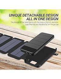 Cargador de teléfono solar 10.000mAh Power Bank portátil Smartphone y iPhone batería + Linterna de emergencia   (2) puertos USB + (4) paneles solares plegables   Carga rápida Smart IC senderismo Camping