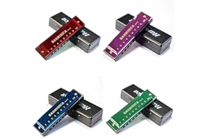 YOKSAS 4PCS Harmonicas Set C Key 10 Hole Harmonica Instrument with Case Polishing Cloth Gift for Adults Beginner Students(Gre