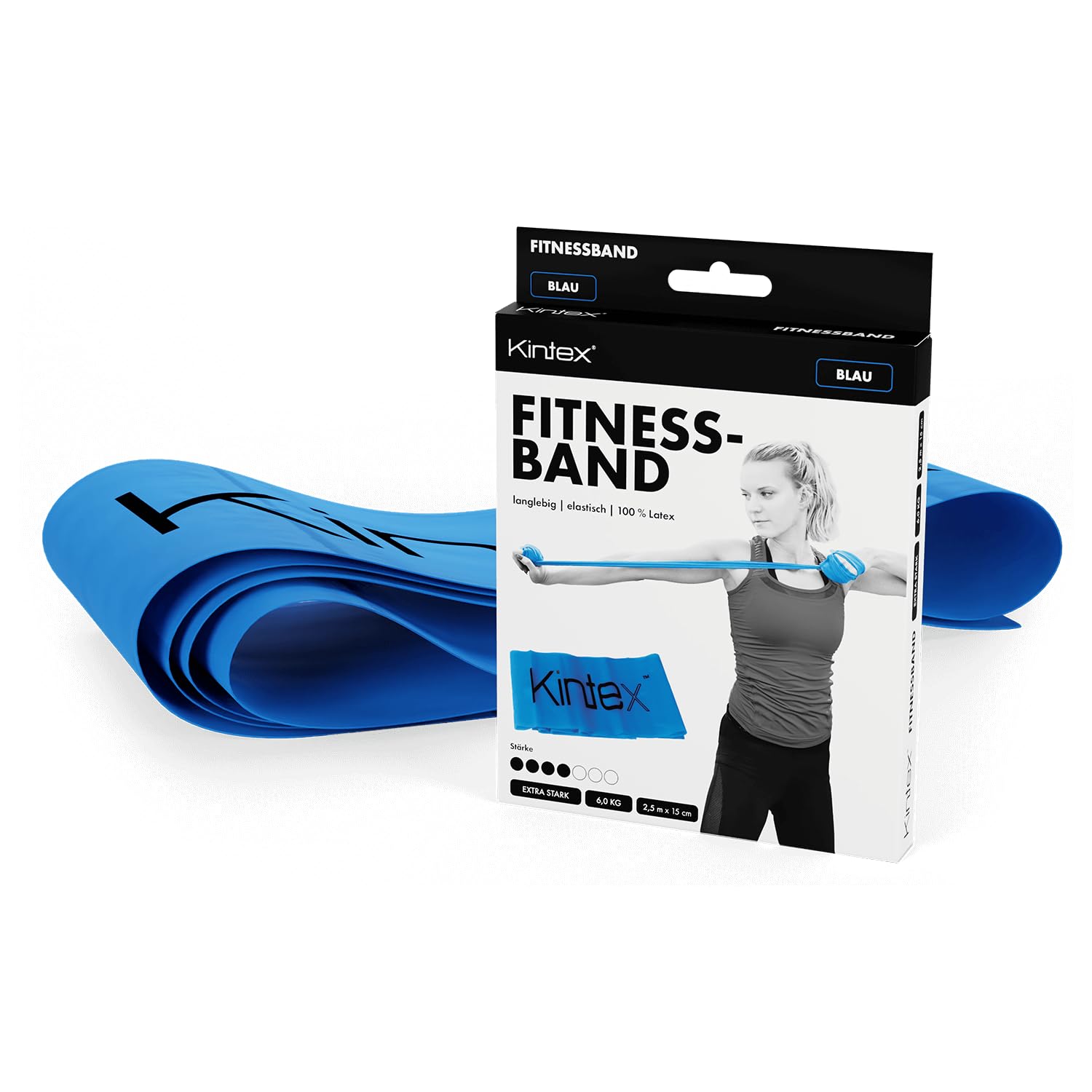 Kintex Fitness Band, 2.5 m x 15 cm, Exercise Band in 7 Strengths, 100% Latex, Portable Training Band (Blue)