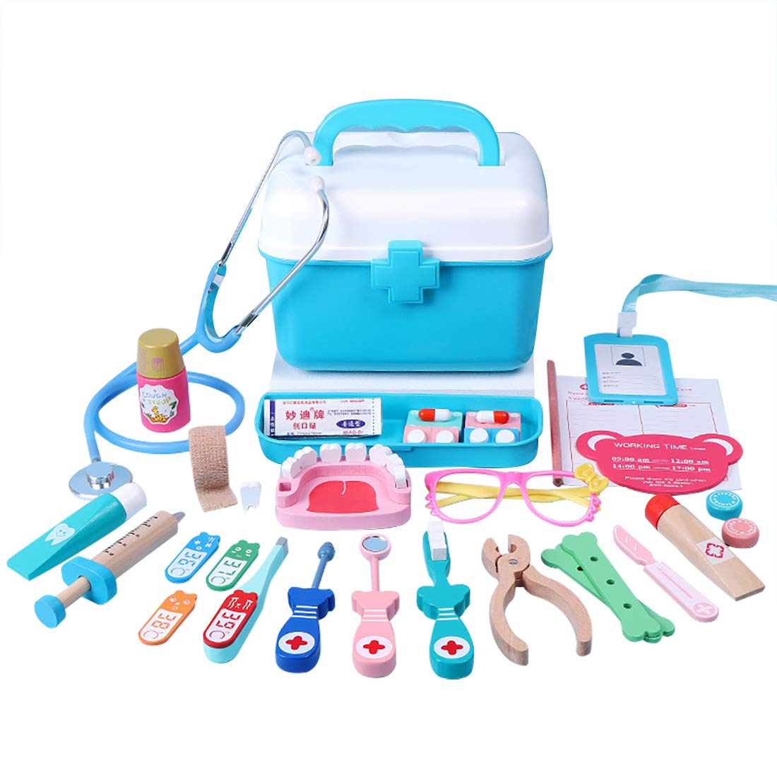 Wooden Teether Wooden Doctor Toy Pretend Play Set, Mini Doctor Role Play, Dentist Play, Storage Box Included, Birthday Gift, Baby Shower, Girls, Boys, Children, Educational Toy, Doctor Set, Playing