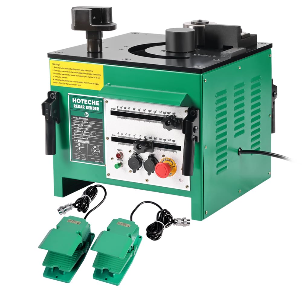 Photo 1 of Hoteche 1700W Electric Hydraulic Rebar Bender - Professional 1-Inch Capacity Steel Bar Bending Machine, 0-180° Adjustable Angle, 4.5 Second Bend Speed for #3-#8 Rebar (6mm-25mm) with Foot Pedal