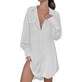 Ekouaer Women Satin Sleep Shirt Long Sleeve Nightgown Button Down Nightshirt Silk Sleepwear Soft Pajama Dress Sleep Dress