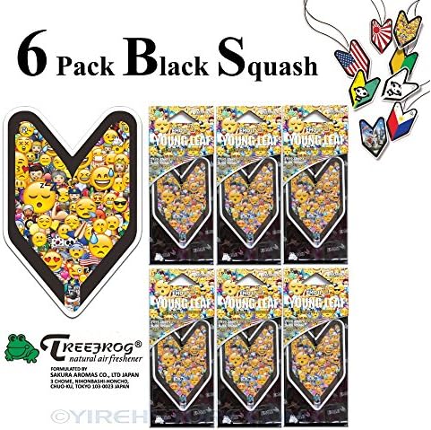 6 Pack Treefrog Young Leaf Emoji Black Squash Hanging Air Freshener Wakaba Shape
