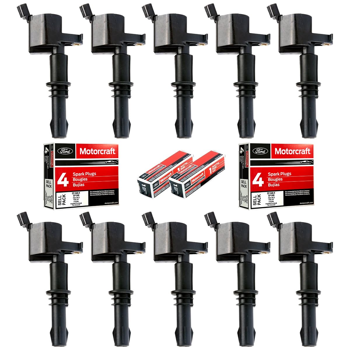 MAS Set of 10 Straight Boot Ignition Coil Pack DG511 & Platinum Spark ...