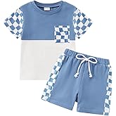 Baby Toddler Boys Shorts Set Summer Clothes Patchwork Checkerboard Outfits 18-24 Months 1T 2T 3T 4T 5-6 Years