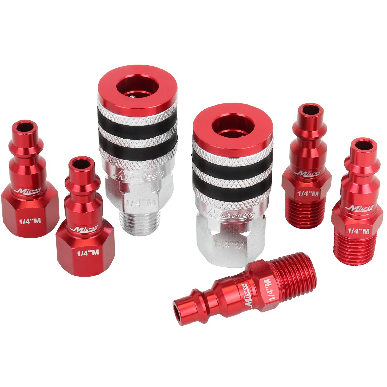 Colorfit by Milton Coupler & Plug Kit (M-Style) with Rubber Bumpers – 1/4" NPT Quick Connect Hose Fittings for Air Tools & Compressors - 14-Piece Image Colorfit by Milton Coupler & Plug Kit (M-Style) with Rubber Bumpers – 1/4" NPT Quick Connect Hose Fittings for Air Tools & Compressors - 14-Piece Image