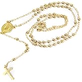 MEPLUS FASHION Stainless Steel Gold Silver Rosary Beads Cross Y Necklace Chain for Women