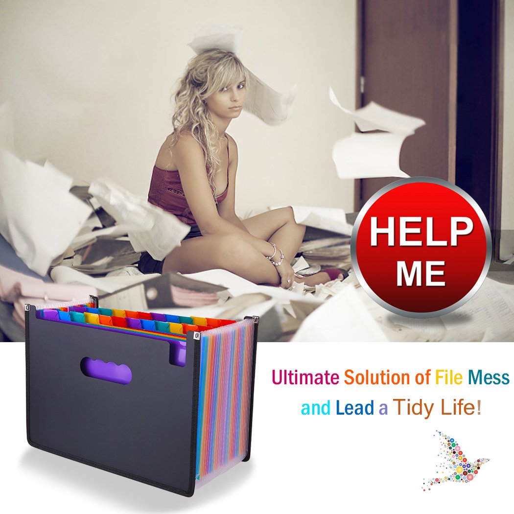 Expanding File Folder 24 Pockets, Multi-Color Accordion A4 Document Organizer with Expandable Wallet Stand – Works on Legal Size and Letter Size