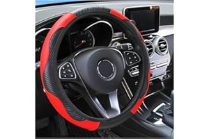 Osilly Car Steering Wheel Cover, 15 inch Carbon Fiber Microfiber PU Leather Elastic Steering Wheel Protector for Men Women, Anti-Slip Breathable Car Interior Accessories for Most Cars (Red)