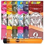 Bundle - 7 Items - Twisted Hemp Flavored Hemp Wraps Sampler (6 Flavors, 1 Pack of Each) with Rolling Paper Depot Kewl Tube