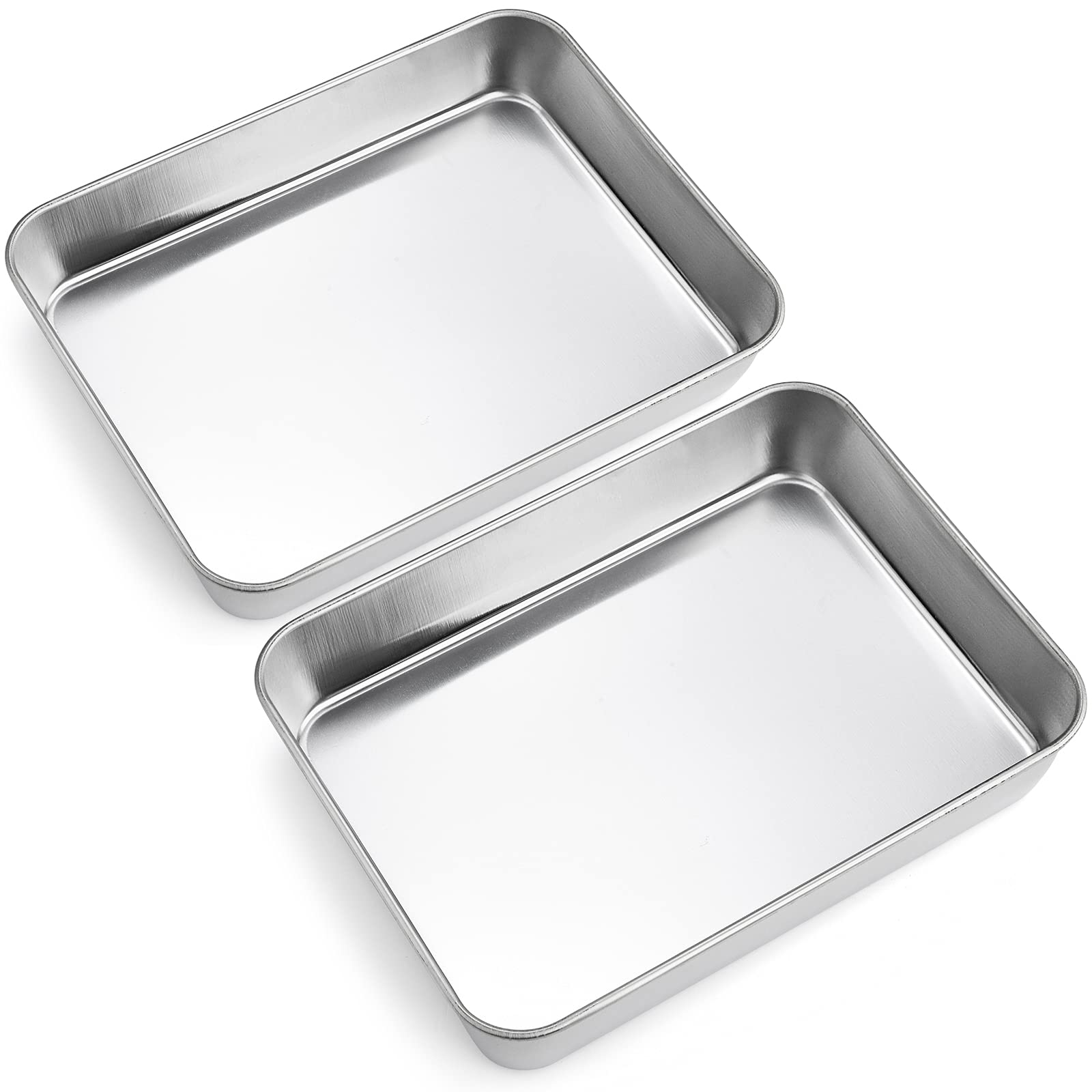 Joyfair Small Baking Tray Set of 2, Stainless Steel Baking Sheet Pans, Deep Cake Tins/Rectangle bakeware for Cake Brownie Lasagna Casserole, 23x17x5cm, Heavy Duty, Matte Finish& Dishwasher Safe
