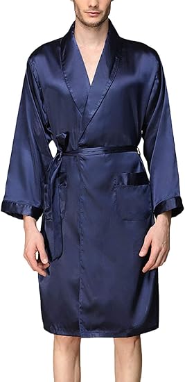 Amazon Co Jp パジャマメンズ春夏快適なベーシックソフトシルクファッションブランドドレッシングガウン長袖vネック無地家庭用バスローブ着物ベルト付き スポーツ アウトドア
