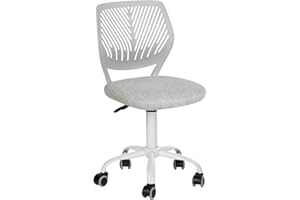FurnitureR Desk Chair Armless, Study Computer Chair Adjustable Swivel for Student Children Kids, Comfy Cute Home Office Chair Fabric Seating Cushion and Plastic Low-Back with Rolling Wheels, Grey