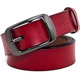 ESPOFY Women's Belt Genuine Leather Belt with Single Prong Alloy Buckle Red Black Brown