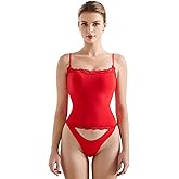 SUUKSESS Women Lace Double Lined Sexy Camisole Tops Spaghetti Strap Y2k Going Out Tank Tops (Dream Red, L)