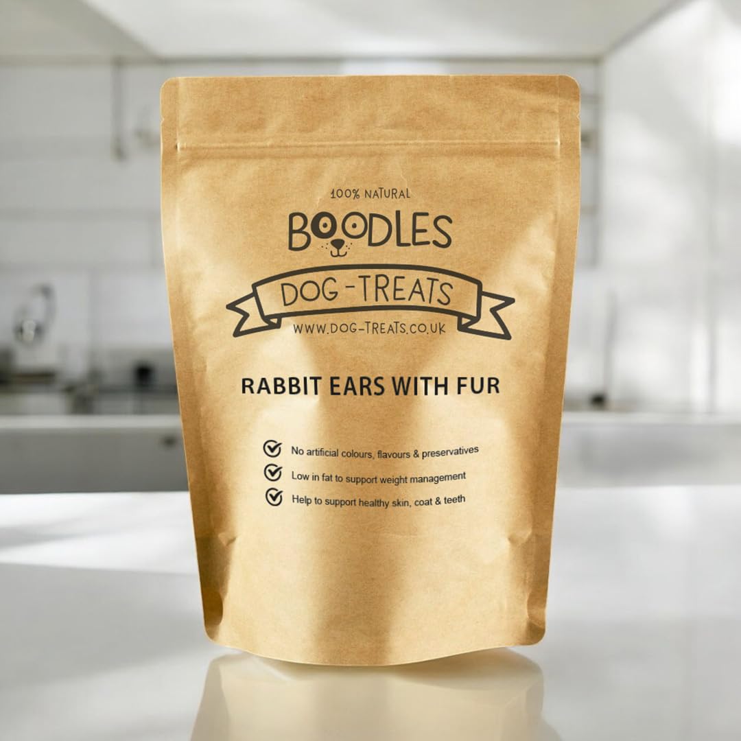 18-22 Piece | Natural Dried Rabbit Ears with Fur Dog Treats | High Protein Low Fat | 100% EU Produce | Gluten Free Whole Rabbit Ear Chew 300g