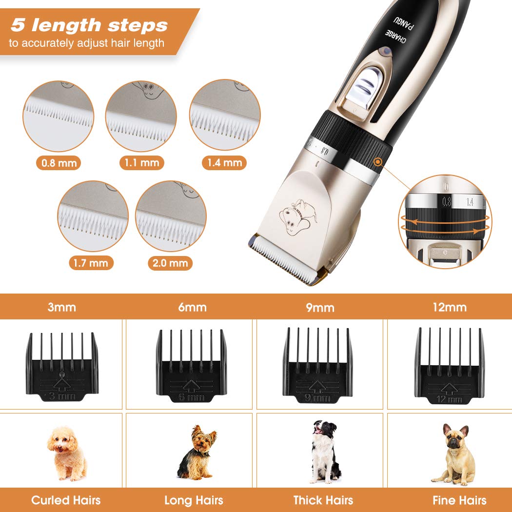 PANGU-Dog Clippers,Professional Pet Grooming Kit Low Noise, Rechargeable Pet Shaver Cordless Silent Dog Hair Trimmer with scissors comb Best Hair Clipper for Dogs Cats pets