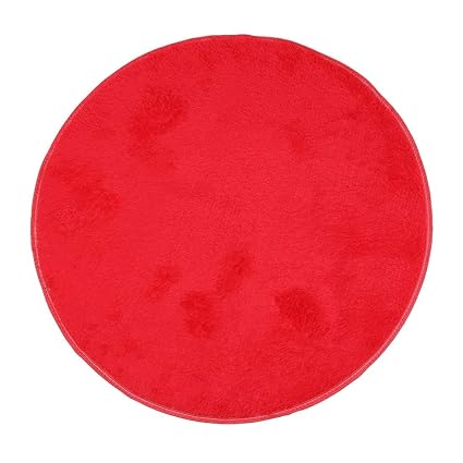 SLB Works Plush Flower Pattern Family Round Anti-Slip Floor Rug Carpet Doormat 80cm Dia Red
