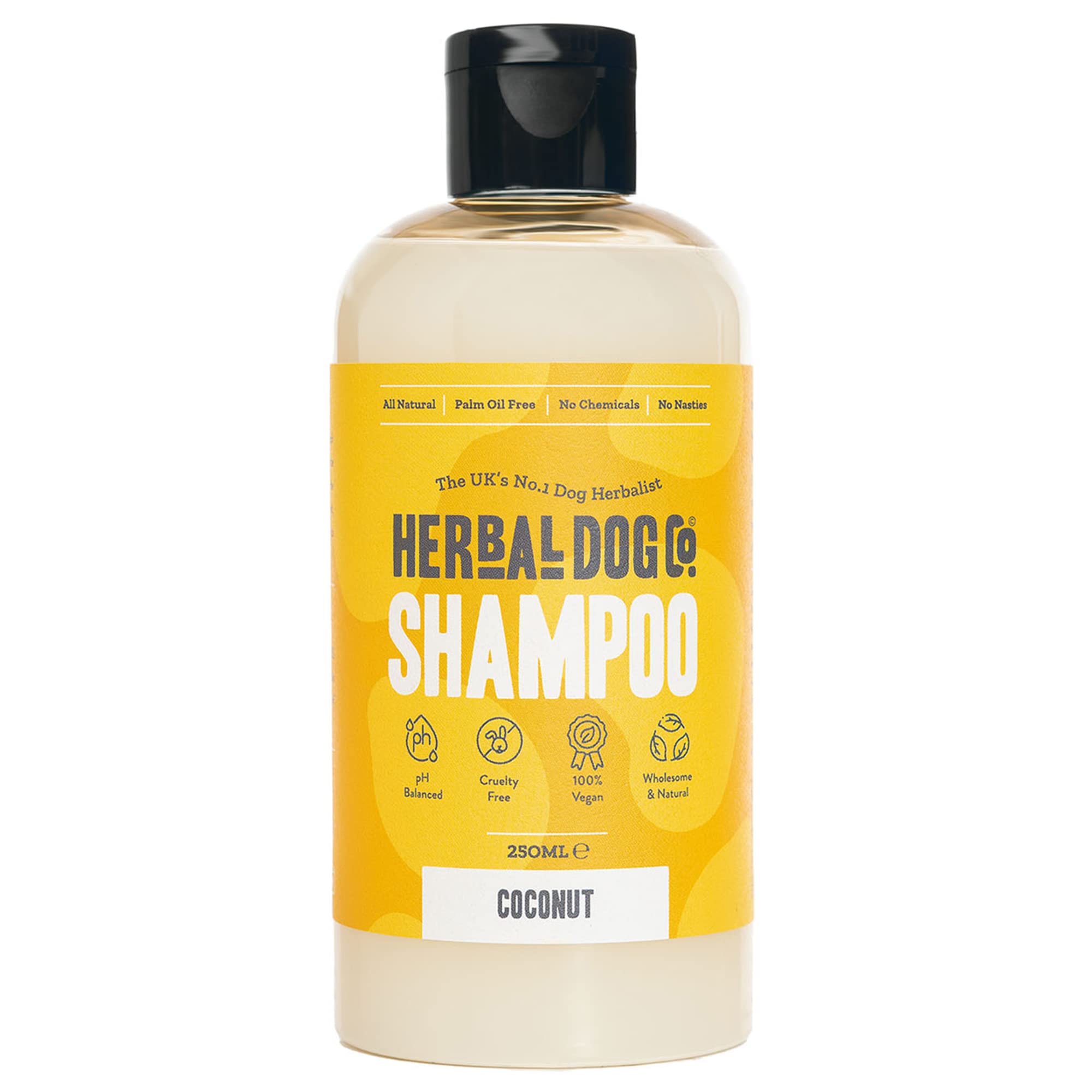 Herbal Dog Co Natural Shampoo - Coconut, 250ml - Hypoallergenic Wash for Dog Grooming - Cruelty Free, Vegan, Made in UK