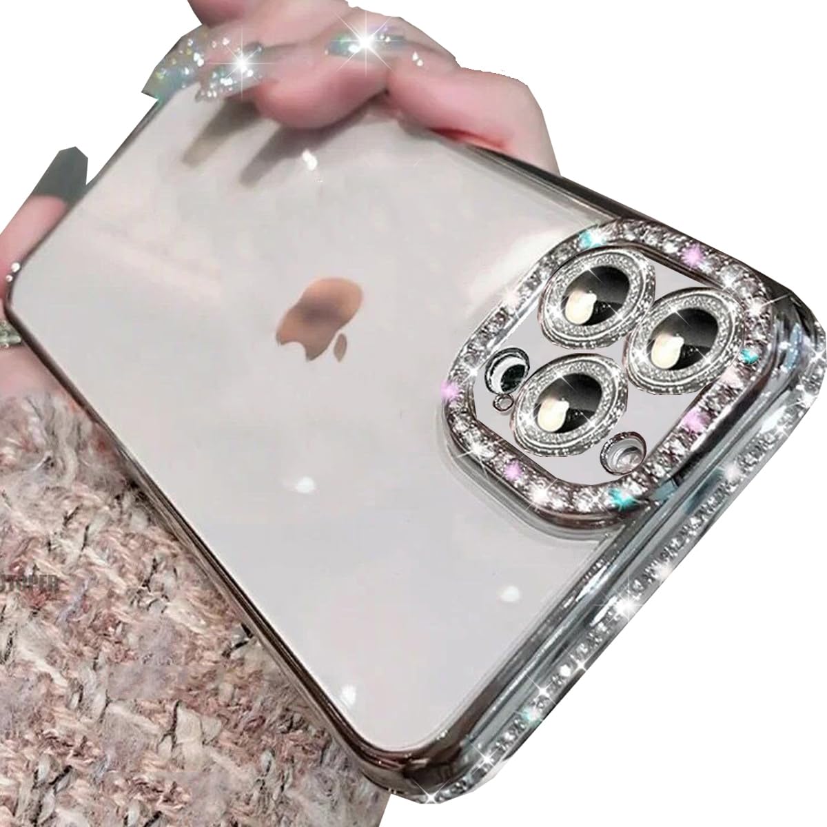 Photo 1 of Changjia Clear Glitter Case for iPhone 16 Pro Max,Luxury Bling Sparkly Diamond Rhinestones with Camera Protector TPU Plating Bumper Slim Transparent Women Girls Case for iPhone 16 Pro Max 6.9",Silver