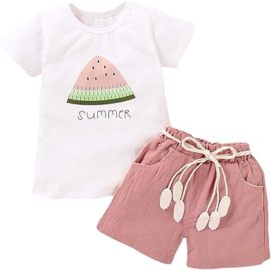 Toddler Baby Kids Girls Cotton Printed Sleeve Top Shorts Set Outfit Clothes