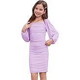 ODIZLI Girls Ruched Bodycon Teens Party Dress Mesh Long Sleeve Pencil Short Dress Tight Dresses for Teens Holiday