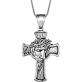 Hipunk Cross Crucifix Pendant Necklace - Stainless Steel Crucifix Jesus Christ Pendant Bible Prayer Religious Unisex Religious Baptism Madonna Eagle Necklace Jewelry
