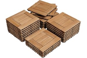 Yaheetech 27PCS Deck Tiles Interlocking Wood Composite Decking Flooring Patio Pavers Tiles Solid Wood and Plastic Indoor Outd