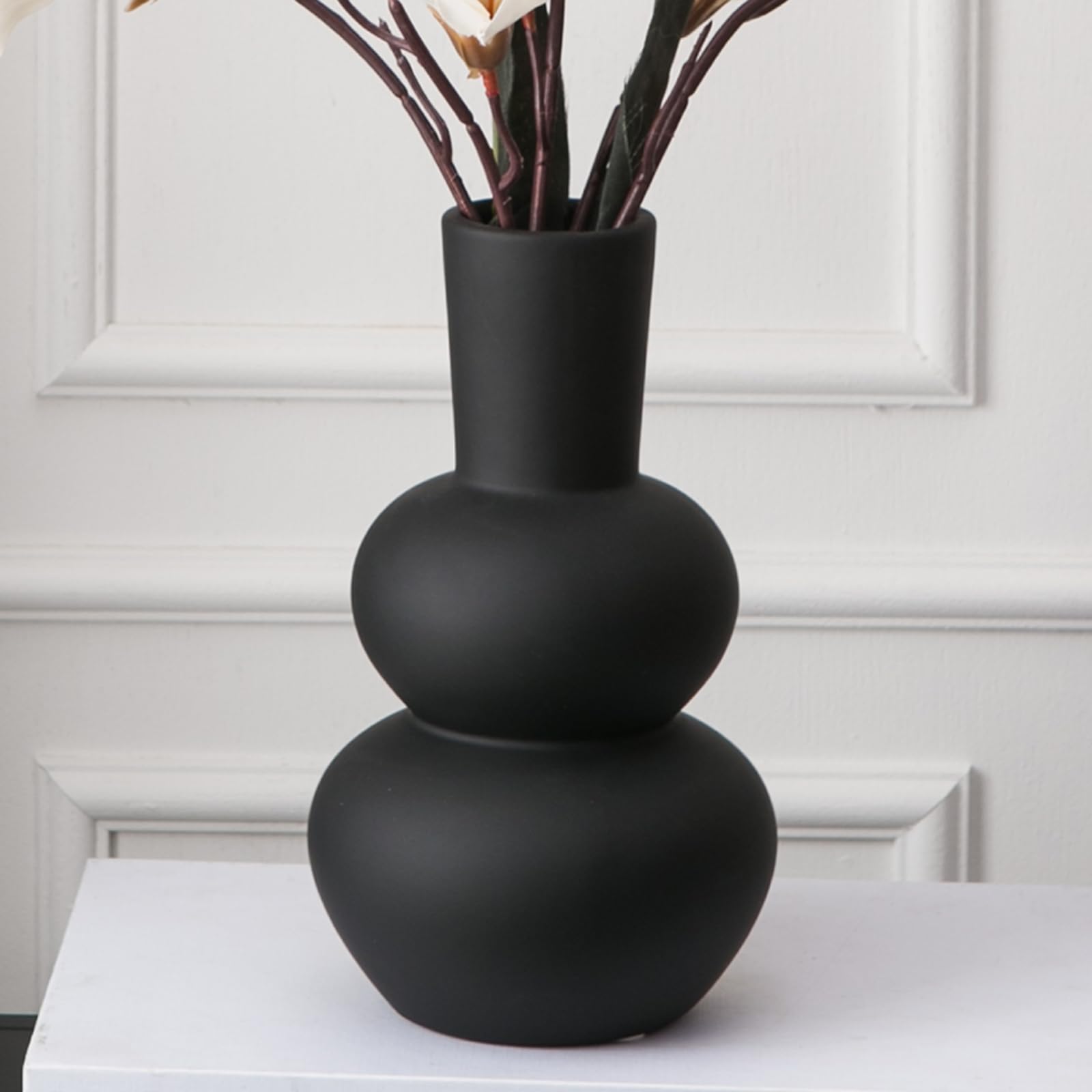 Photo 1 of Tenforie Black Ceramic Vase, Modern Vases for Pampas Grass, Matte Clay Vases for Wedding Boho Decor for Table, Living Room, Shelf, Bookshelf and Entryway Décor