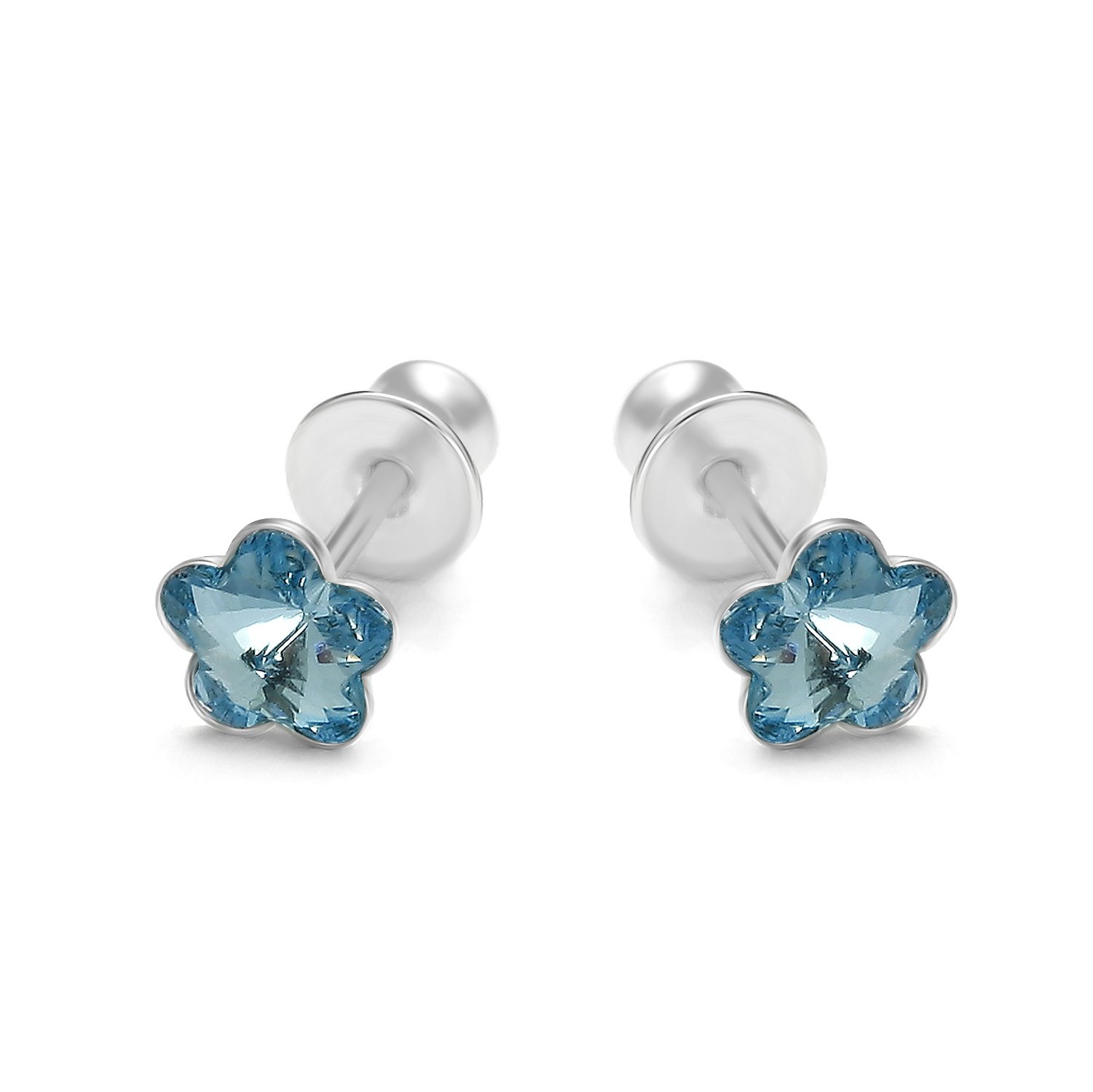 Butterfly Sterling Silver Childrens Earrings With Delicate Flower Design And Sparkling Crystals