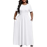 FANDEE Women's Maxi Dress Casual Crewneck Short Sleeve Dresses